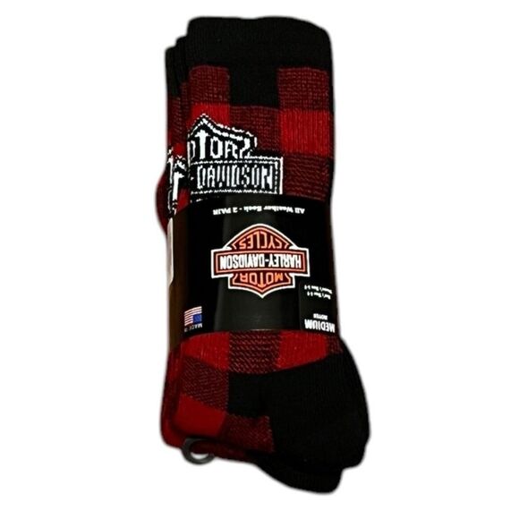 Harley-Davidson Black and Red Buffalo Plaid Socks, Size Medium, NWT - Picture 4 of 8